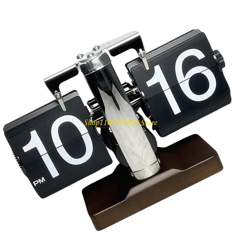 C4DF Mechanical Digital Turn Page Clock for Indoor Home Use with Clear Number Display