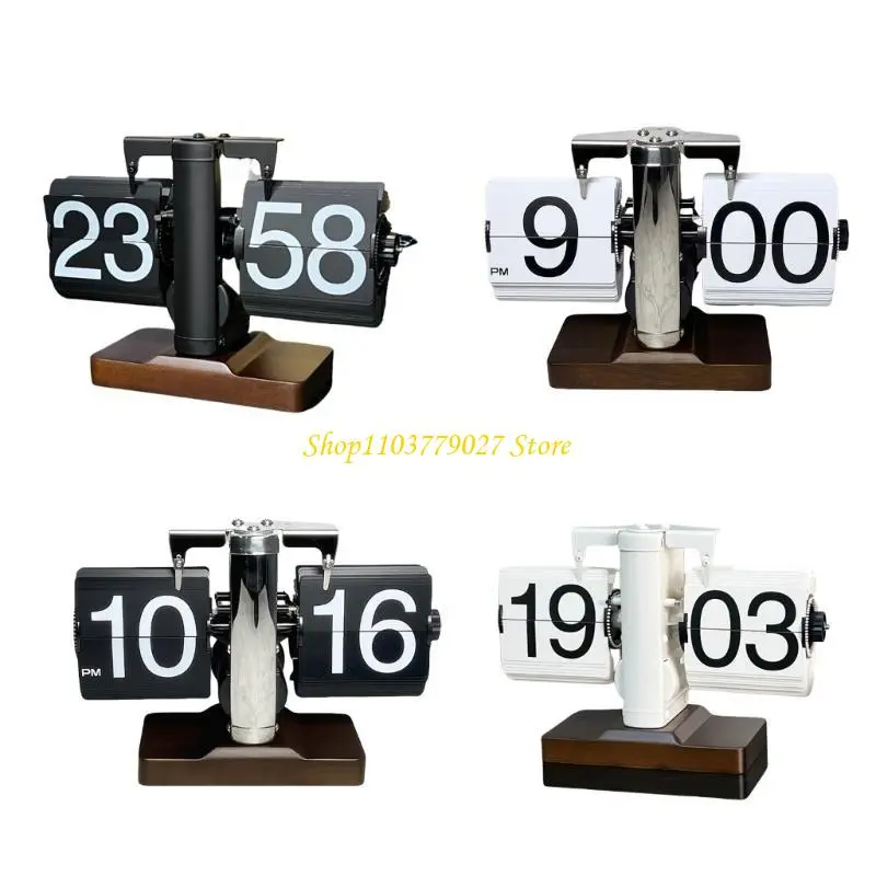C4DF Mechanical Digital Turn Page Clock for Indoor Home Use with Clear Number Display