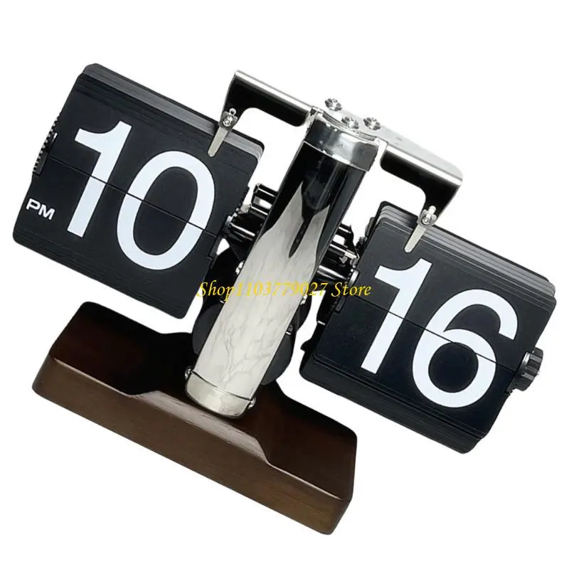 C4DF Mechanical Digital Turn Page Clock for Indoor Home Use with Clear Number Display