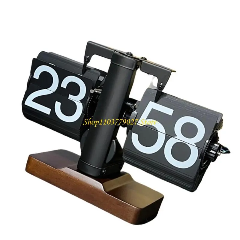 C4DF Mechanical Digital Turn Page Clock for Indoor Home Use with Clear Number Display