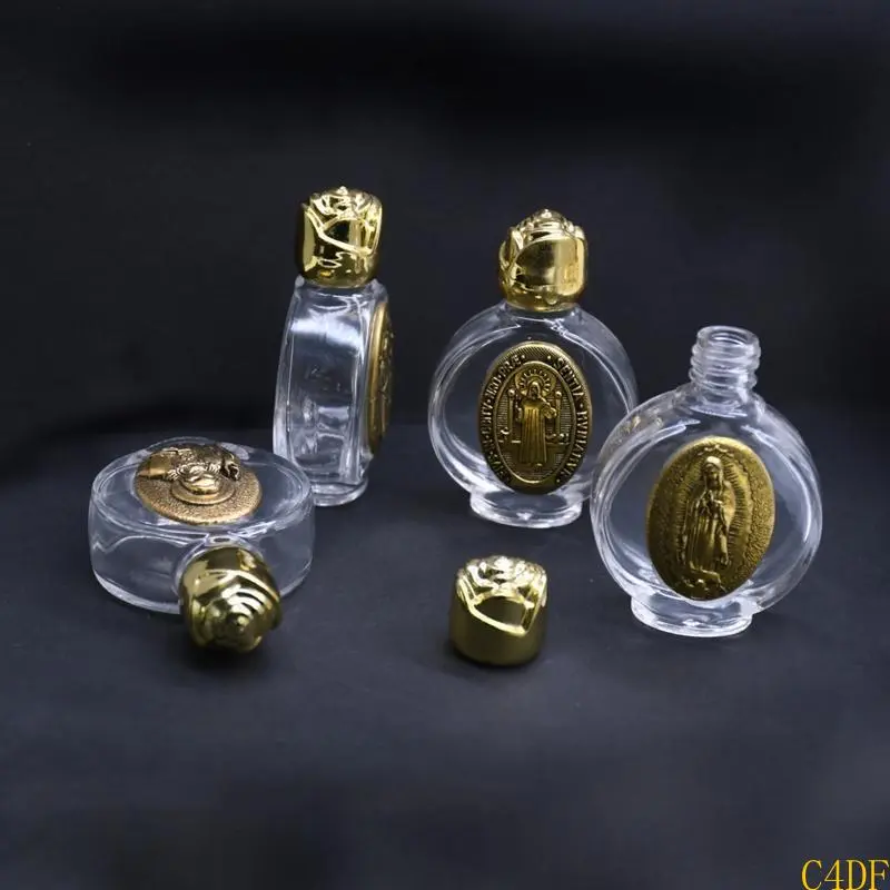 C4DF Empty Holy Water Bottle with Lid Clear Glass Praying Supplies for Home Church Christian Baptism Religious Gift