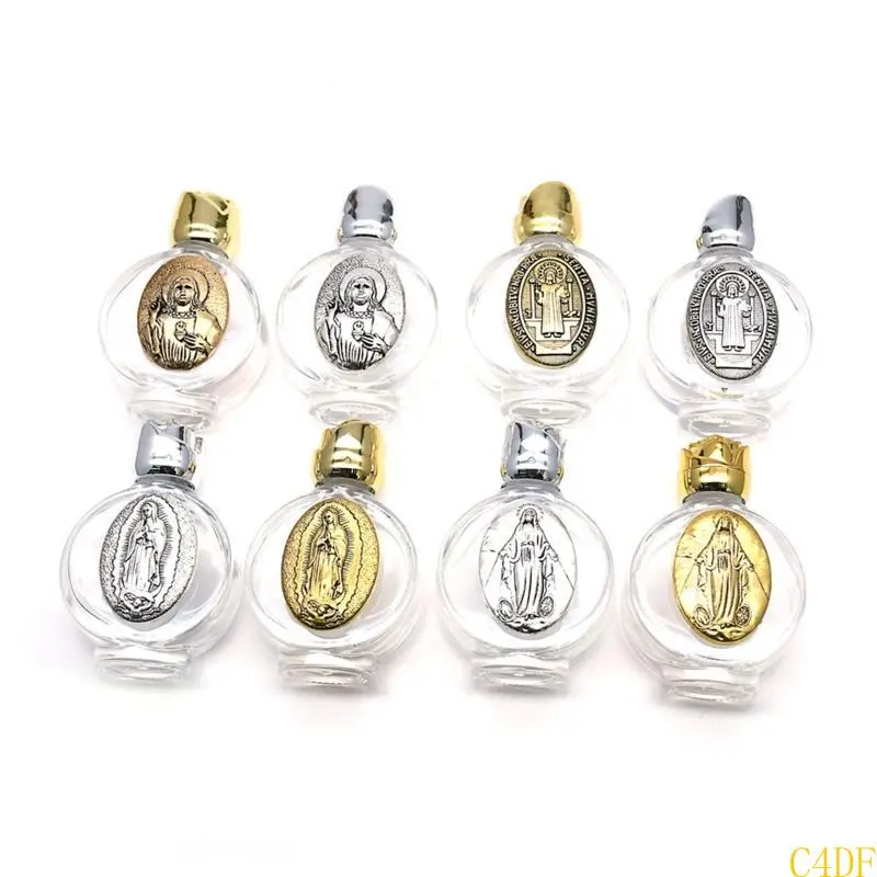 C4DF Empty Holy Water Bottle with Lid Clear Glass Praying Supplies for Home Church Christian Baptism Religious Gift