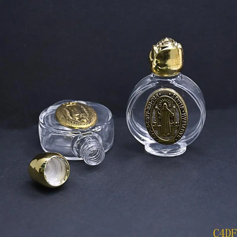C4DF Empty Holy Water Bottle with Lid Clear Glass Praying Supplies for Home Church Christian Baptism Religious Gift