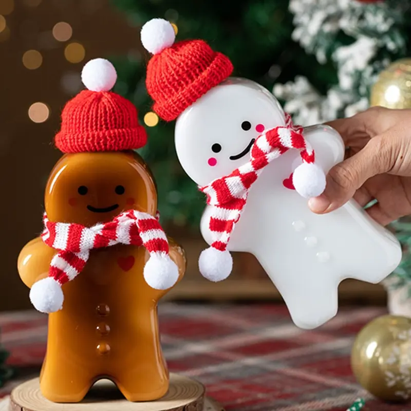 Y1UB 5pc Gingerbread Man Candy Jar with Lid Plastic Bottle Cookie Storage Bottle