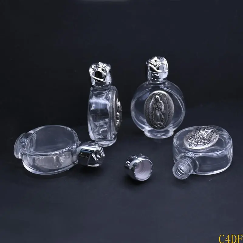 C4DF Empty Holy Water Bottle with Lid Clear Glass Praying Supplies for Home Church Christian Baptism Religious Gift