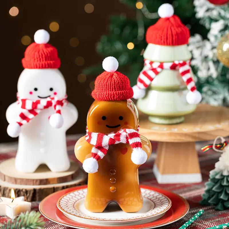 Y1UB 5pc Gingerbread Man Candy Jar with Lid Plastic Bottle Cookie Storage Bottle