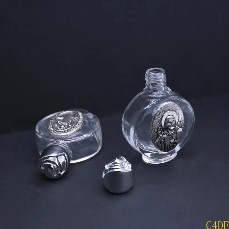 C4DF Empty Holy Water Bottle with Lid Clear Glass Praying Supplies for Home Church Christian Baptism Religious Gift