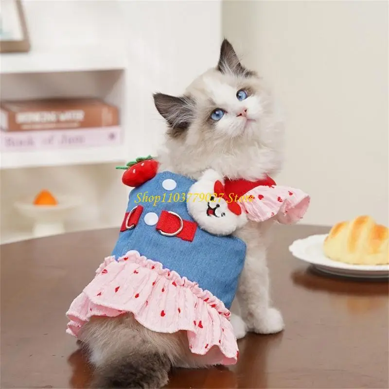 C4DF Lovely Puppy Beach Dresses T-shirt Ruffled Beach Strawberry Outfit Elegant Props