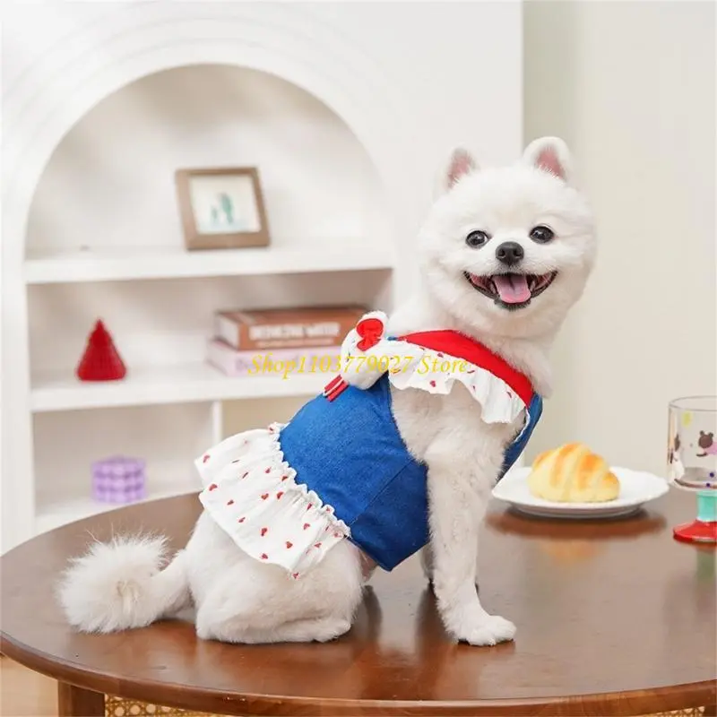 C4DF Lovely Puppy Beach Dresses T-shirt Ruffled Beach Strawberry Outfit Elegant Props
