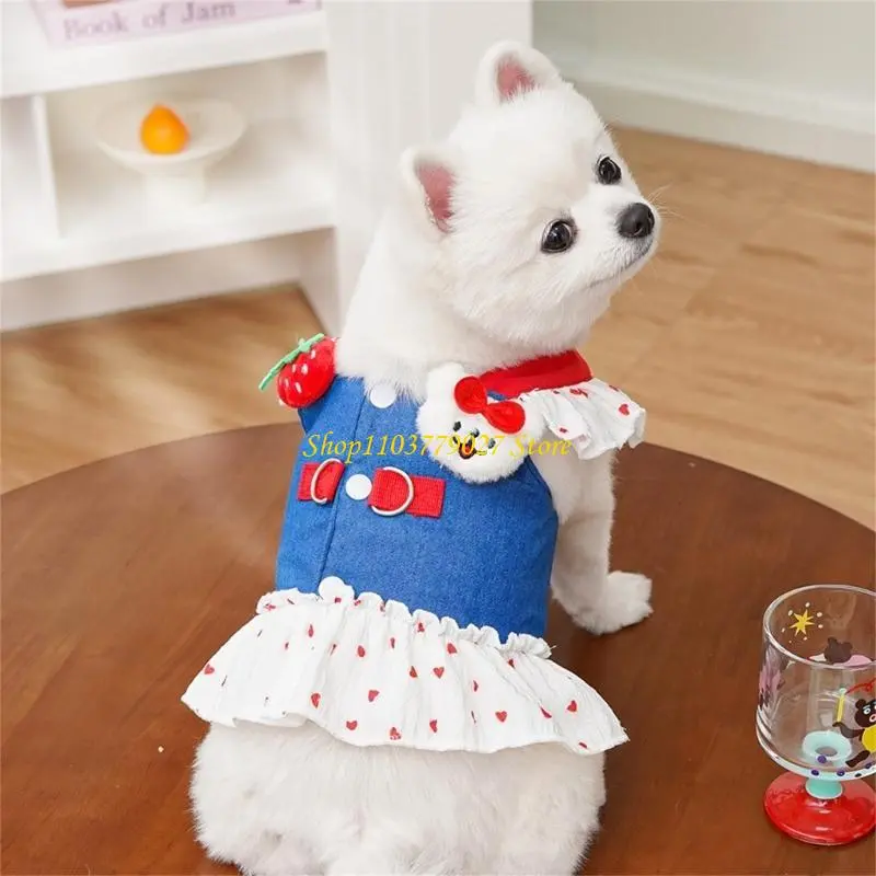 C4DF Lovely Puppy Beach Dresses T-shirt Ruffled Beach Strawberry Outfit Elegant Props
