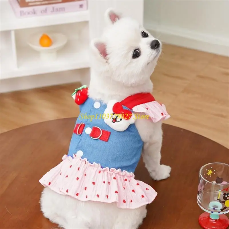C4DF Lovely Puppy Beach Dresses T-shirt Ruffled Beach Strawberry Outfit Elegant Props