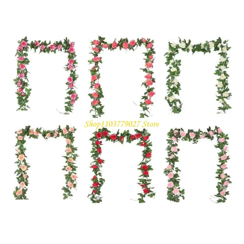 C4DF Artificial Rose Vine Realistic Rose Vine Hanging Plant 10 Head 7.21FT for Home Decoration Wedding Flower Arrangements