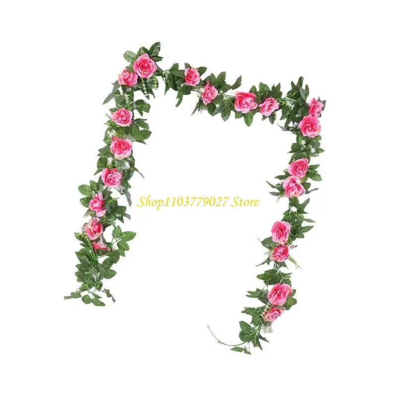 C4DF Artificial Rose Vine Realistic Rose Vine Hanging Plant 10 Head 7.21FT for Home Decoration Wedding Flower Arrangements