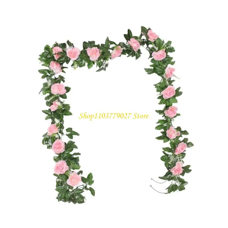 C4DF Artificial Rose Vine Realistic Rose Vine Hanging Plant 10 Head 7.21FT for Home Decoration Wedding Flower Arrangements