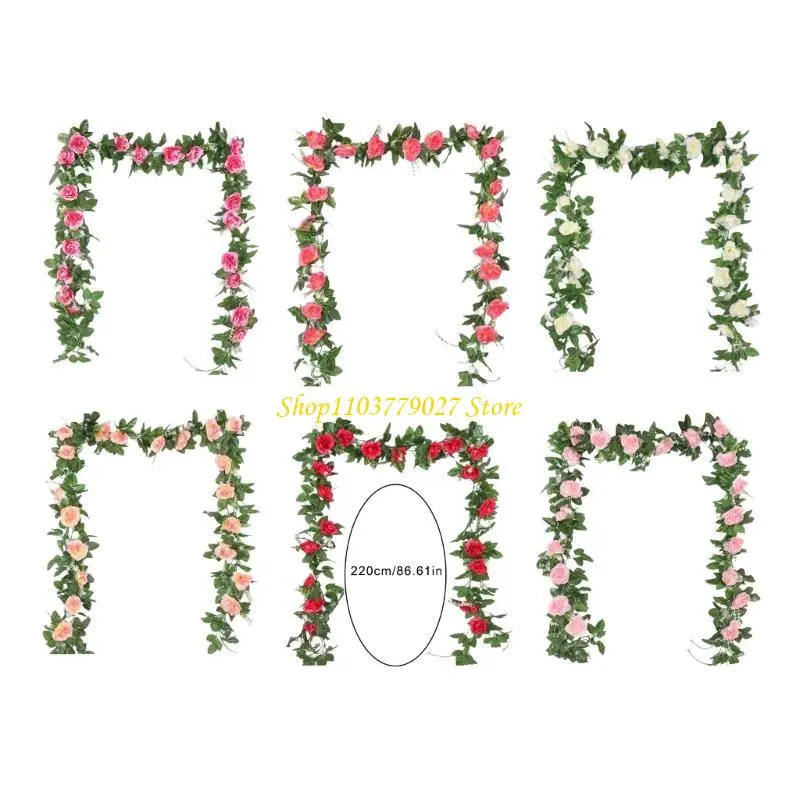 C4DF Artificial Rose Vine Realistic Rose Vine Hanging Plant 10 Head 7.21FT for Home Decoration Wedding Flower Arrangements