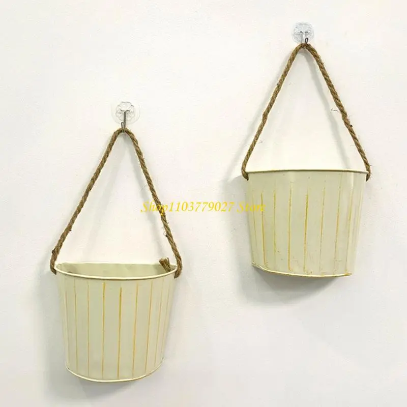 C4DF Antique Styles Iron Plant Pot Wall Mounted Hanging Flower Basket for Home Garden Flower Display Bucket Wall Decoration