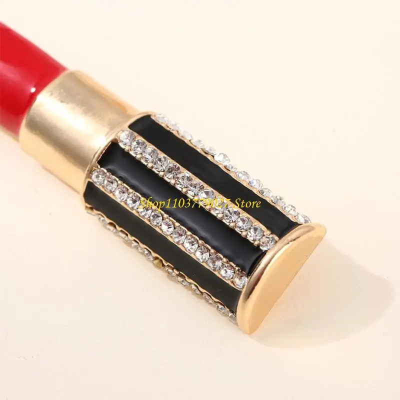 C4DF Rhinestones Lipstick Brooch Lapel Pin Lipstick Lapel Pin Brooch for Women