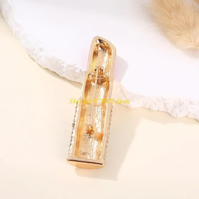 C4DF Rhinestones Lipstick Brooch Lapel Pin Lipstick Lapel Pin Brooch for Women