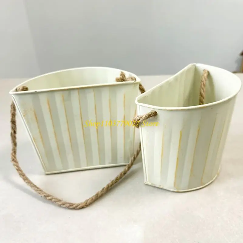 C4DF Antique Styles Iron Plant Pot Wall Mounted Hanging Flower Basket for Home Garden Flower Display Bucket Wall Decoration