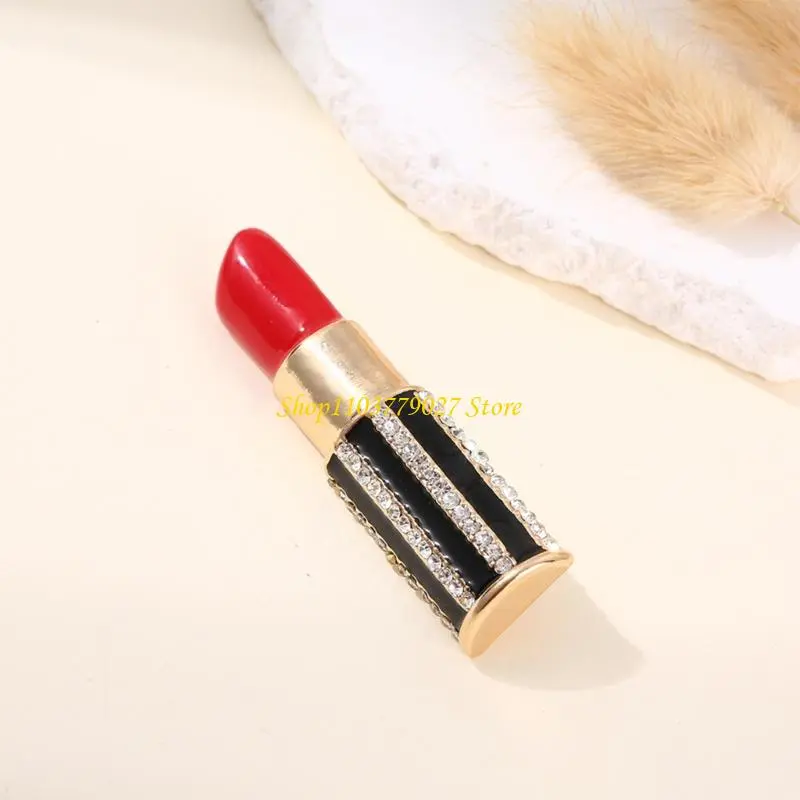 C4DF Rhinestones Lipstick Brooch Lapel Pin Lipstick Lapel Pin Brooch for Women