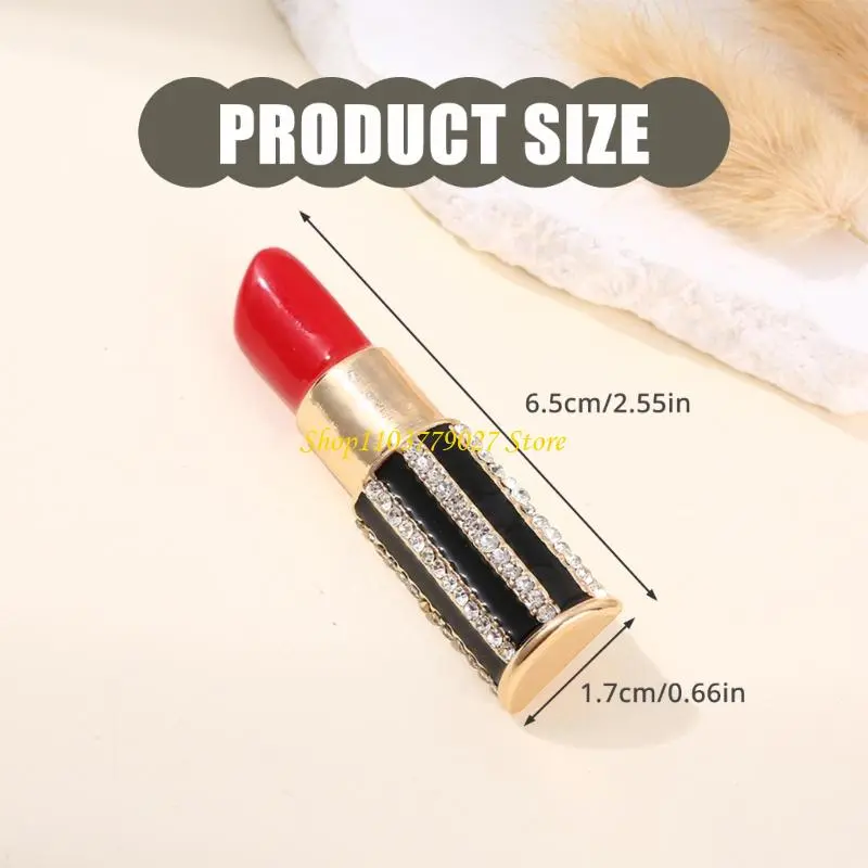 C4DF Rhinestones Lipstick Brooch Lapel Pin Lipstick Lapel Pin Brooch for Women