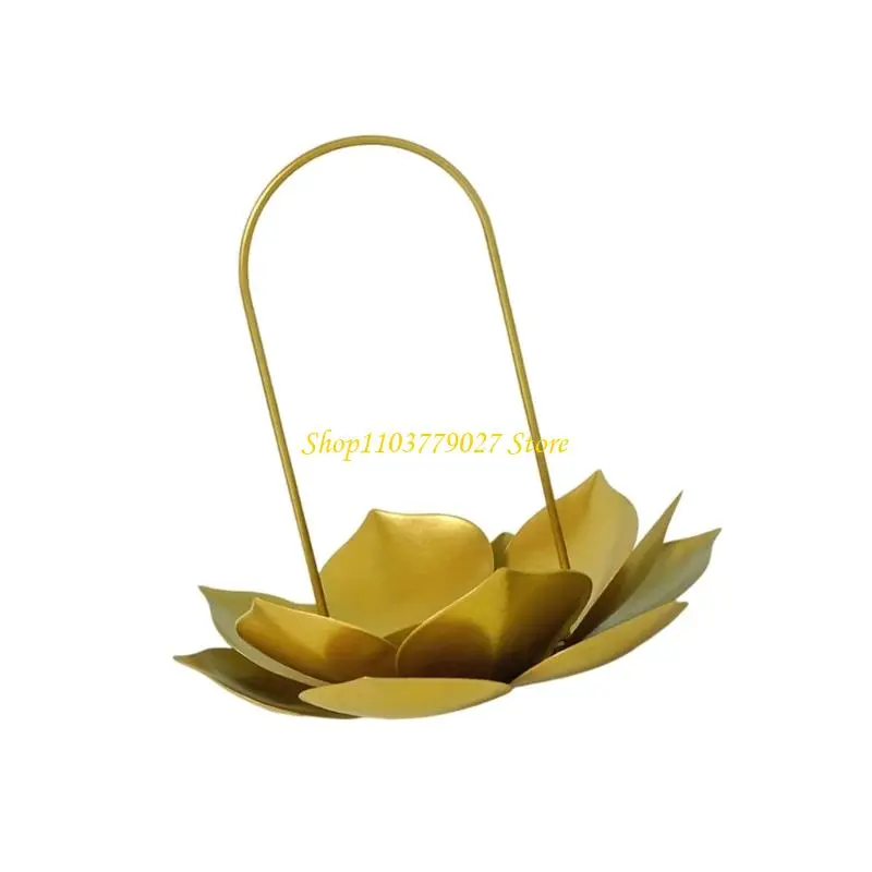 C4DF Gold Iron Lotuses Flower Stand Desktop Decoration For Celebration