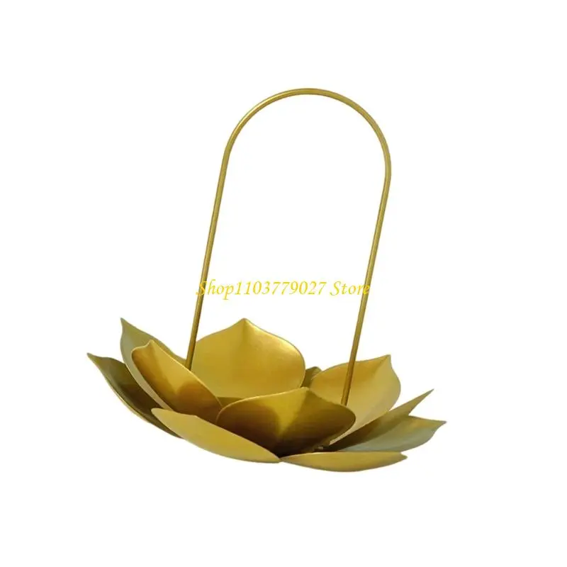 C4DF Gold Iron Lotuses Flower Stand Desktop Decoration For Celebration