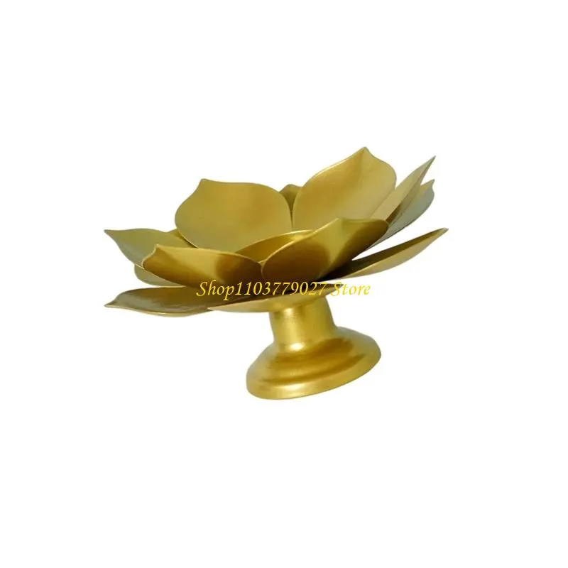 C4DF Gold Iron Lotuses Flower Stand Desktop Decoration For Celebration