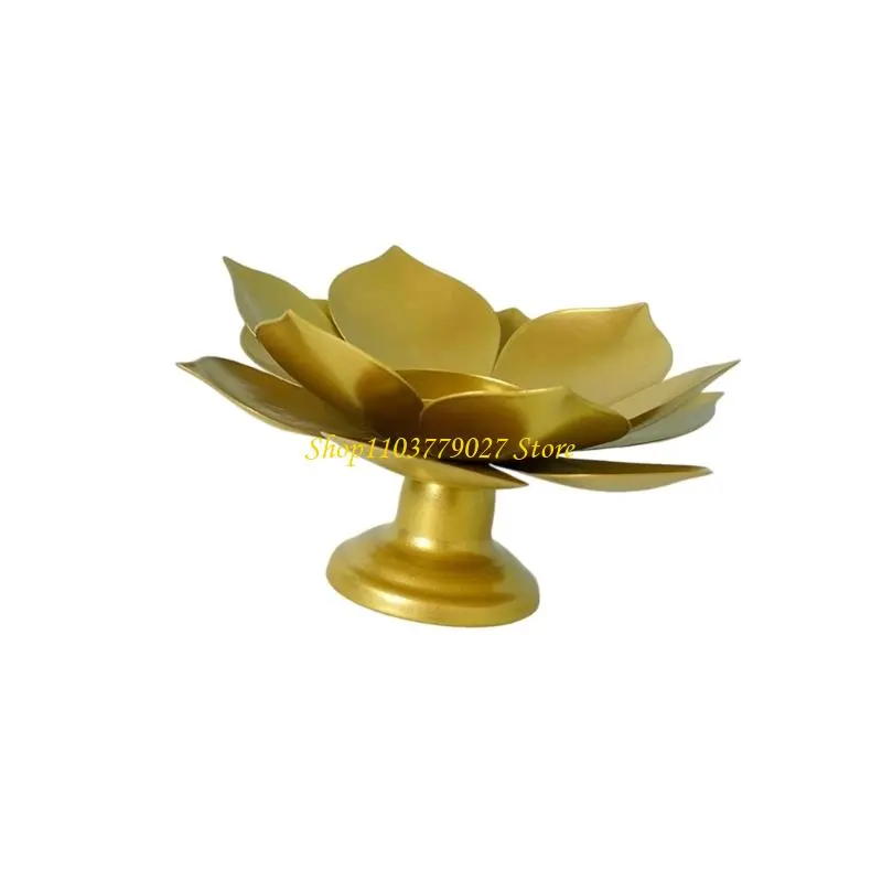 C4DF Gold Iron Lotuses Flower Stand Desktop Decoration For Celebration