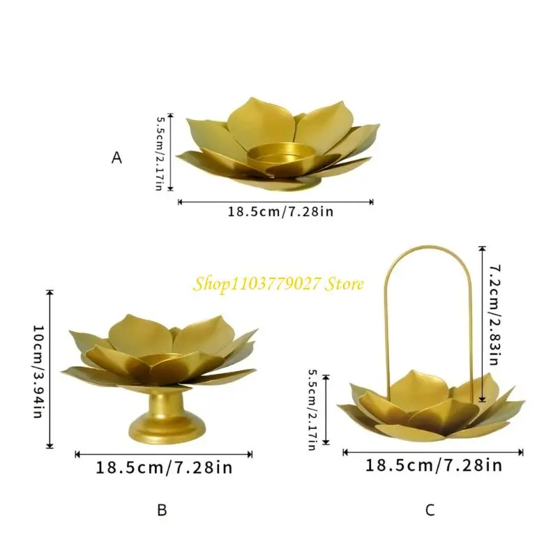 C4DF Gold Iron Lotuses Flower Stand Desktop Decoration For Celebration