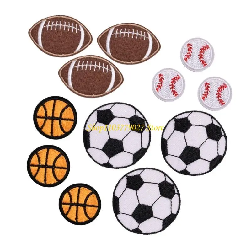 C4DF 12 Pcs/Set Football Iron on Patches Football Embroidered Patches Sew On Appliques for Jeans Skirt