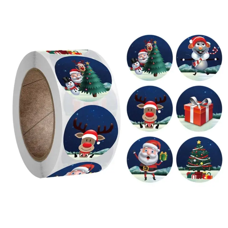 Y1UB Christmas Stickers 500Pcs/roll Handmade Sticker Card Box Package Sealing Stickers for Party Supplies Gift for Boys