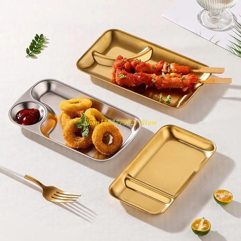 C4DF Functional Stainless Steel Tray With Double Compartments For Organized Serving At Parties And Restaurant Setting