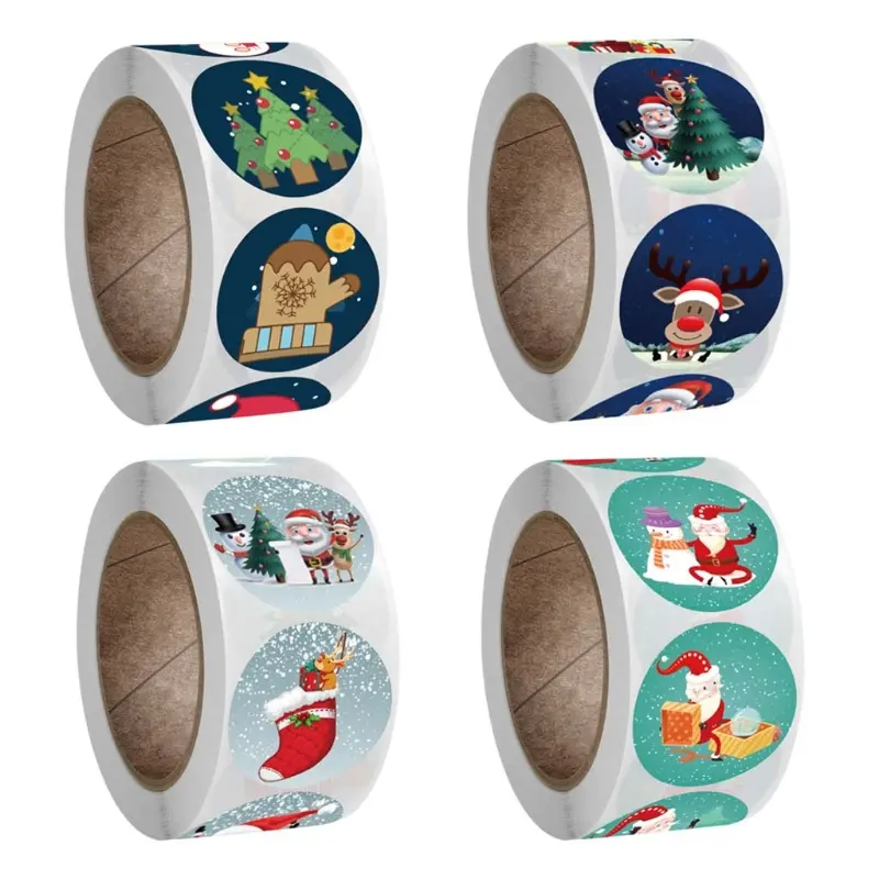 Y1UB Christmas Stickers 500Pcs/roll Handmade Sticker Card Box Package Sealing Stickers for Party Supplies Gift for Boys