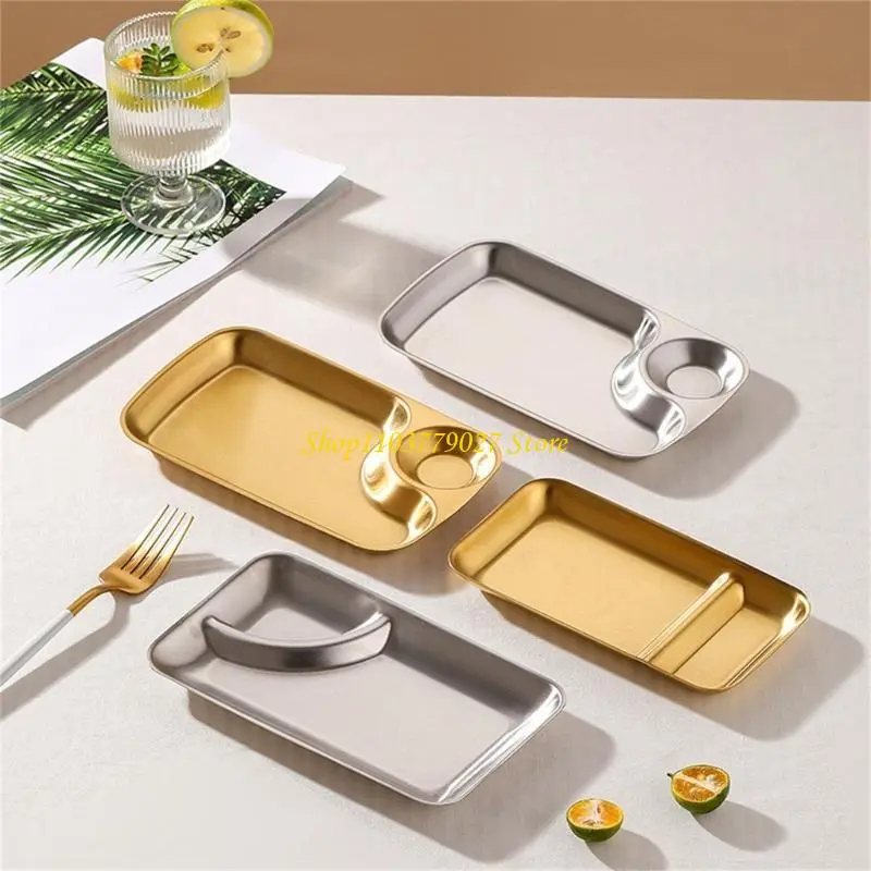 C4DF Functional Stainless Steel Tray With Double Compartments For Organized Serving At Parties And Restaurant Setting