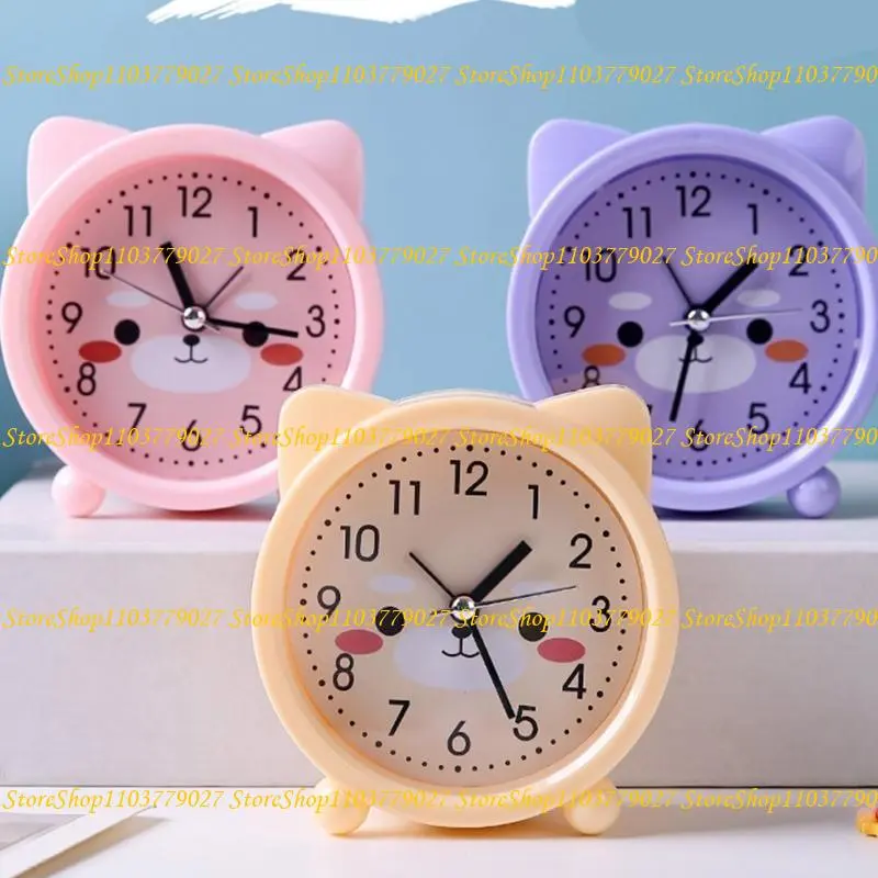 C4DF Adorable Kitten Alarm Clock for Children Bedside Table Practical Time Manage