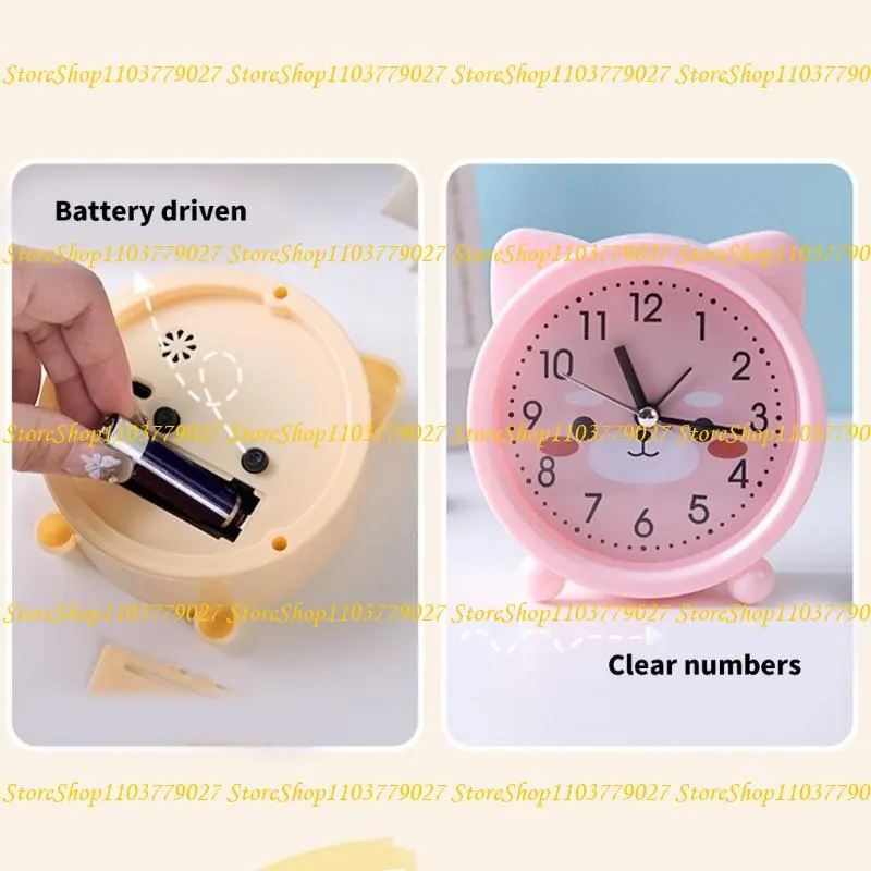 C4DF Adorable Kitten Alarm Clock for Children Bedside Table Practical Time Manage