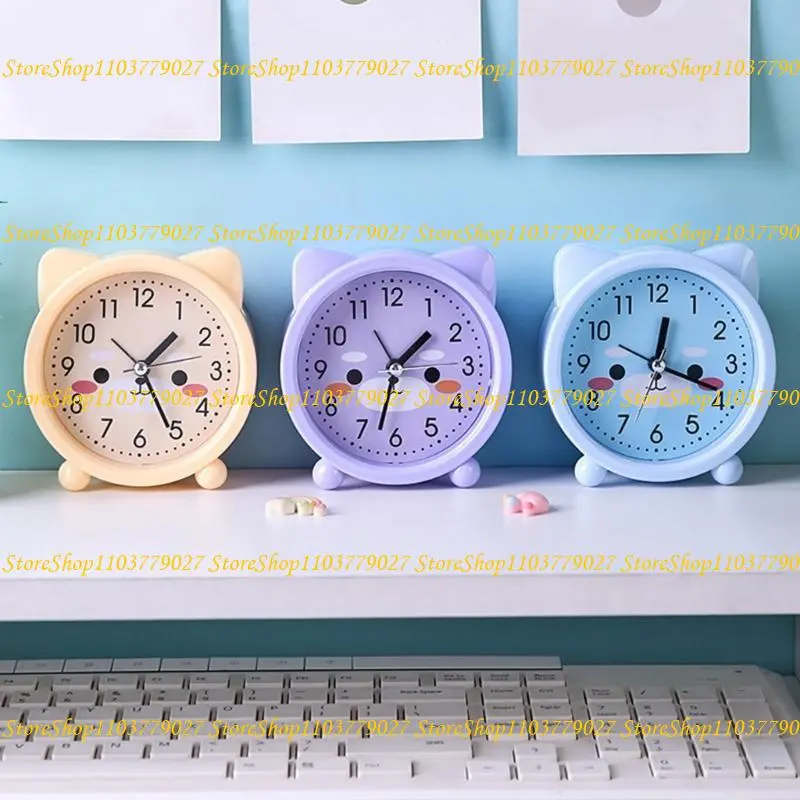 C4DF Adorable Kitten Alarm Clock for Children Bedside Table Practical Time Manage
