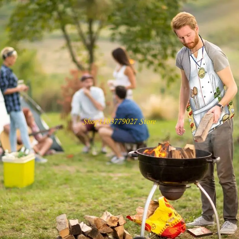 C4DF Waterproof Polyester Sleeveless Apron Featuring Muscles Print for Barbecue