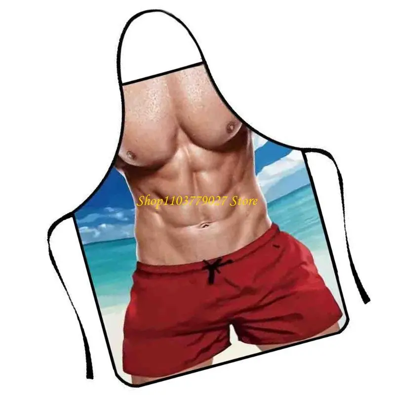 C4DF Waterproof Polyester Sleeveless Apron Featuring Muscles Print for Barbecue