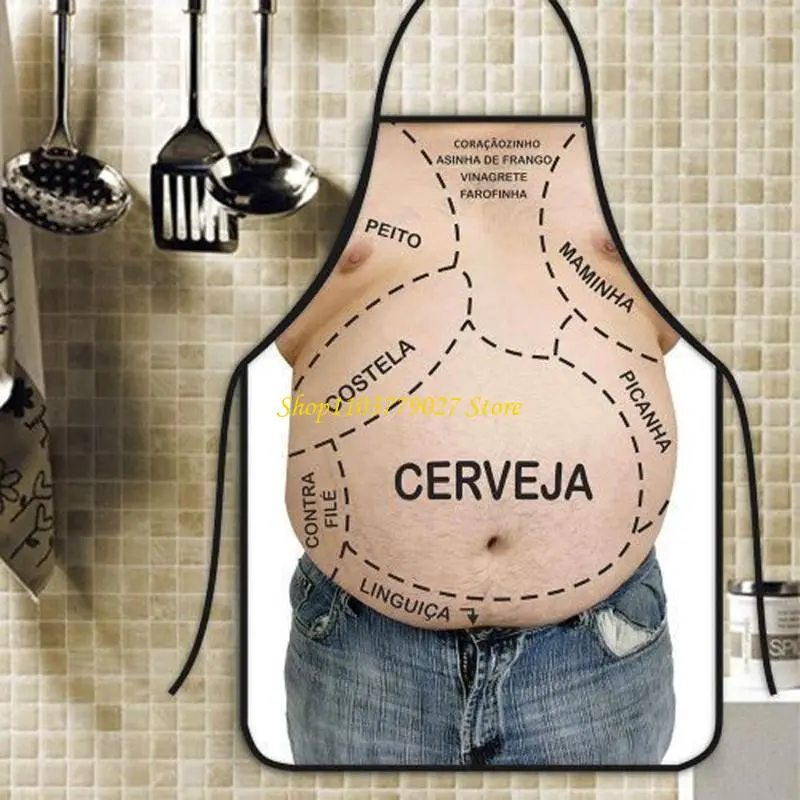 C4DF Waterproof Polyester Sleeveless Apron Featuring Muscles Print for Barbecue