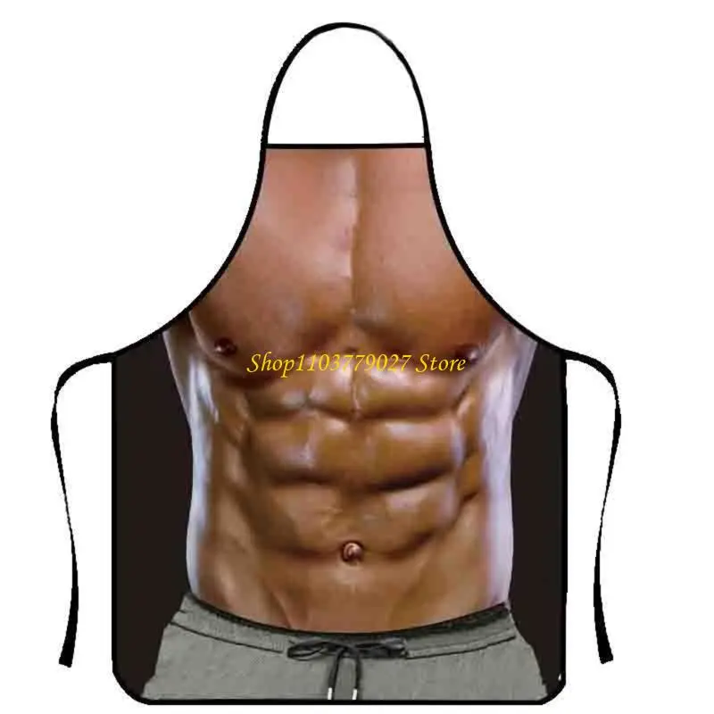 C4DF Waterproof Polyester Sleeveless Apron Featuring Muscles Print for Barbecue