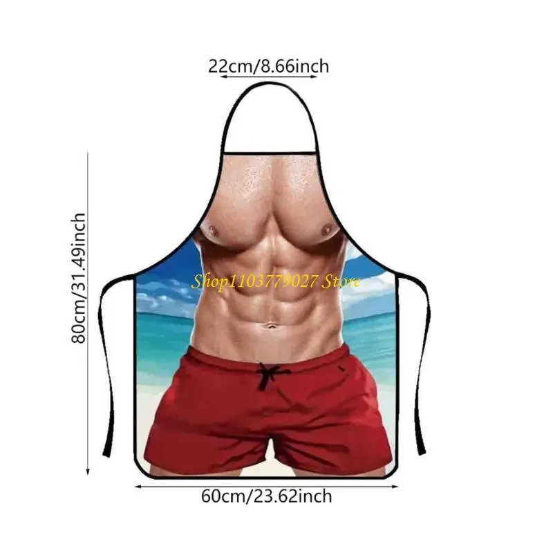 C4DF Waterproof Polyester Sleeveless Apron Featuring Muscles Print for Barbecue