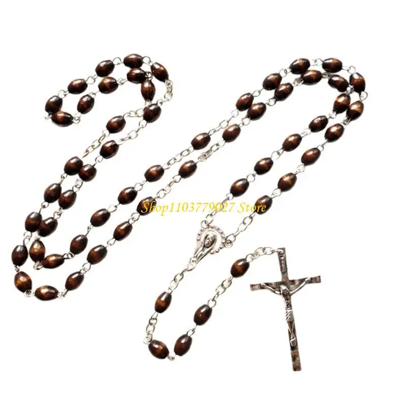 C4DF Set of 2 Prayer Beads Chain Rosary Necklaces with Crucifix Crosses Pendant Christians Religious Communion Gift