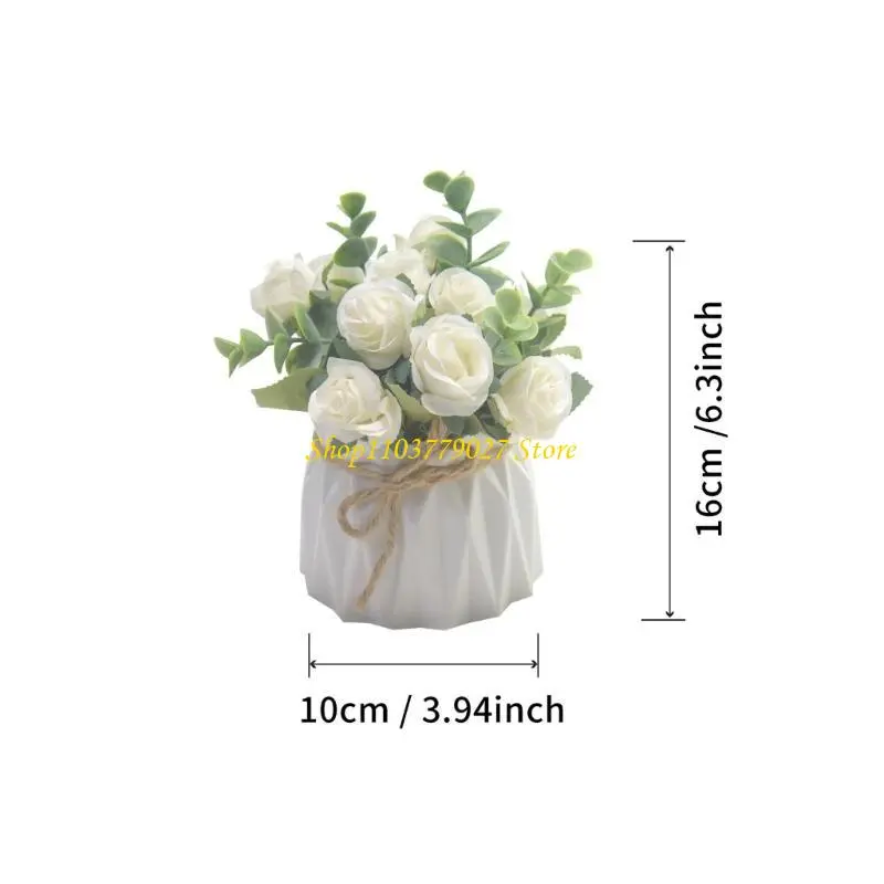 C4DF Artificial Rose Flowers Potted Plant Faux Florals and Greenery in Small Vase for Home and Office Table Book Shelf Decors