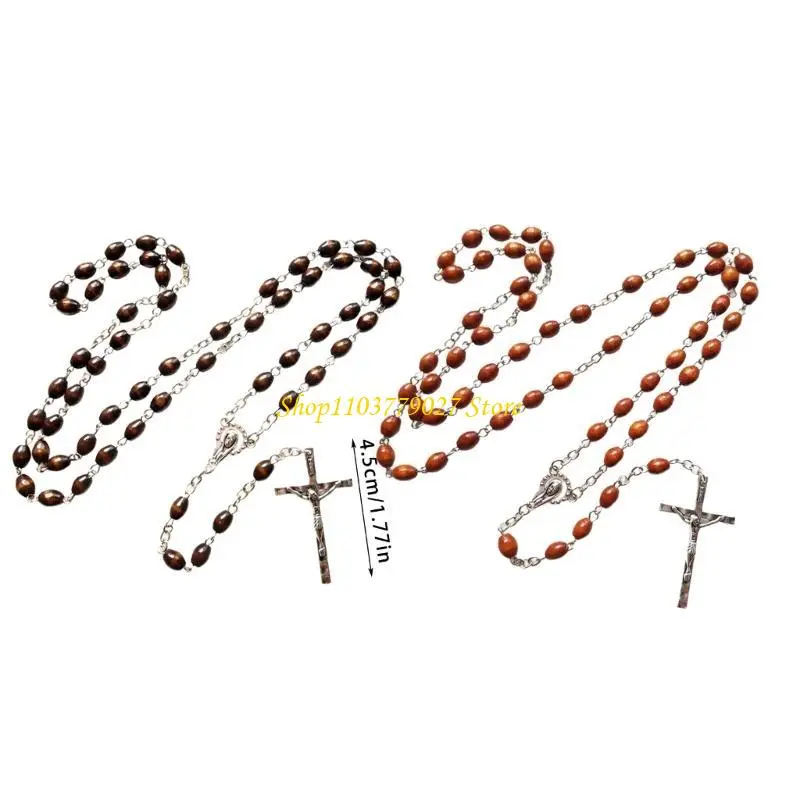 C4DF Set of 2 Prayer Beads Chain Rosary Necklaces with Crucifix Crosses Pendant Christians Religious Communion Gift