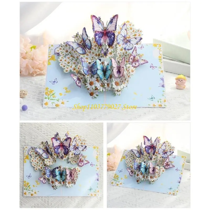 C4DF Unique 3D Birthday Card with Colorful Butterflies and Flowers Handmade Greeting Card with Envelope Anniversary Gift