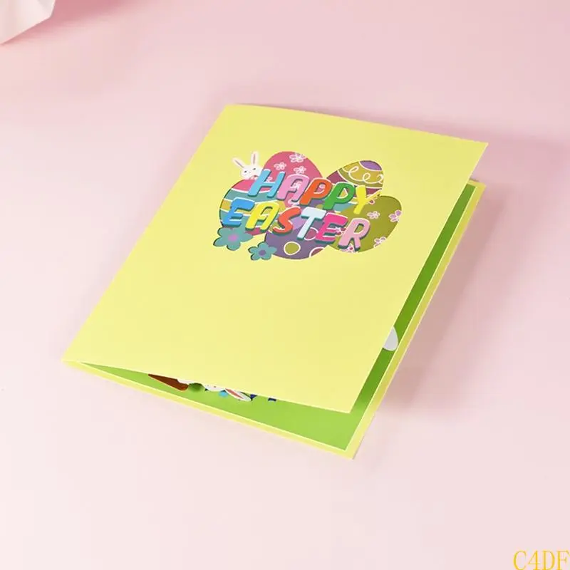 C4DF 3D for Pop Up Cards Happy Easter Greeting Cards Bunny Flower Basket Postcards with Envelope for Easter Day