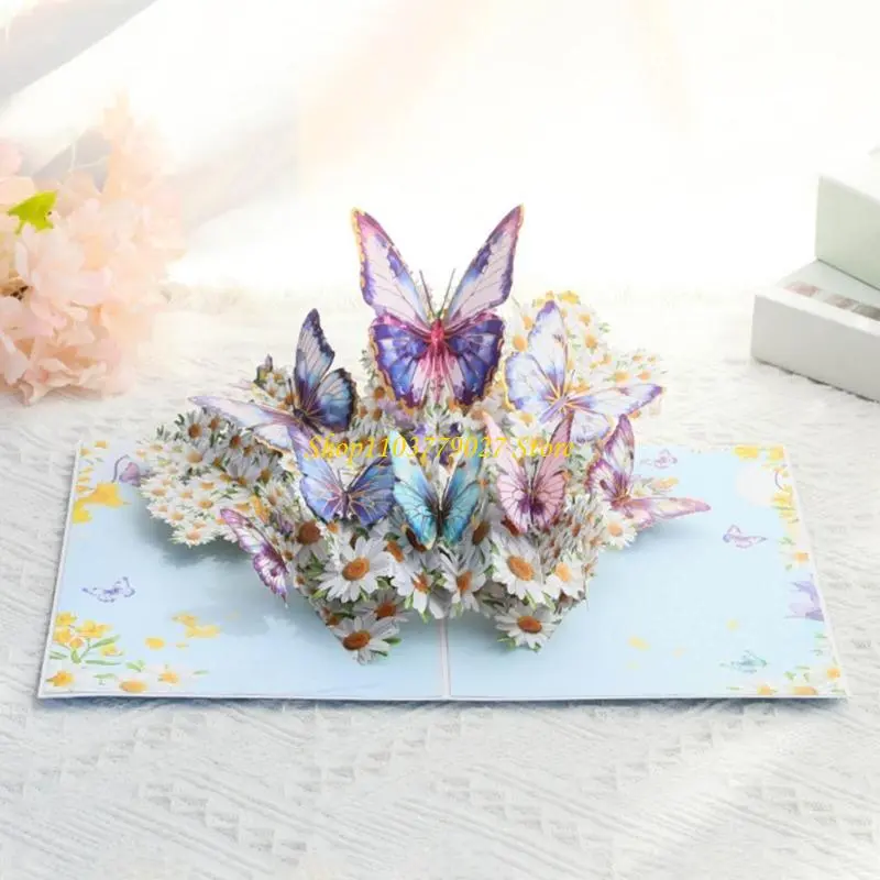 C4DF Unique 3D Birthday Card with Colorful Butterflies and Flowers Handmade Greeting Card with Envelope Anniversary Gift