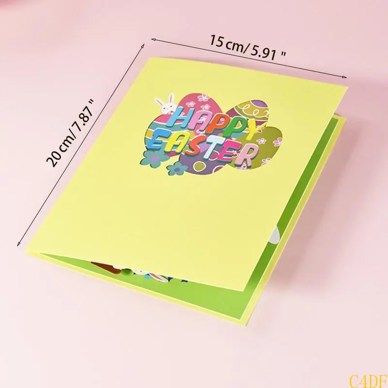 C4DF 3D for Pop Up Cards Happy Easter Greeting Cards Bunny Flower Basket Postcards with Envelope for Easter Day